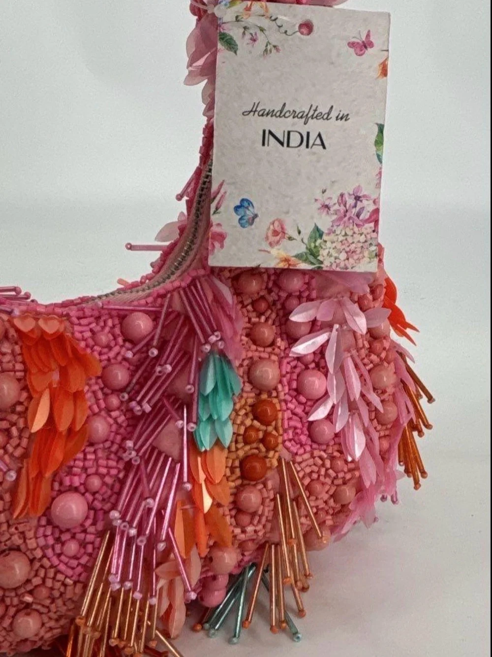 Handcrafted beaded shoulder moon bag made in India